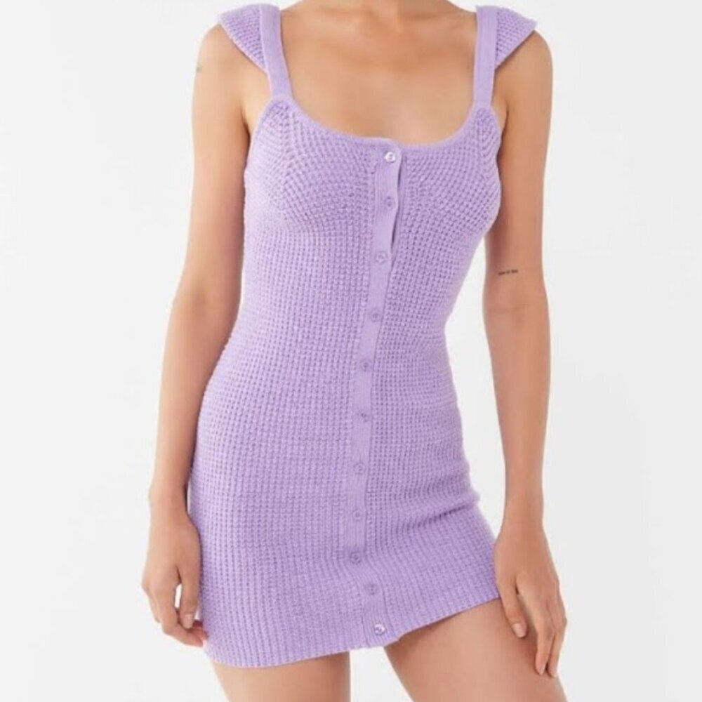 Urban Outfitters Purple Crochet Floral Button Mini Dress